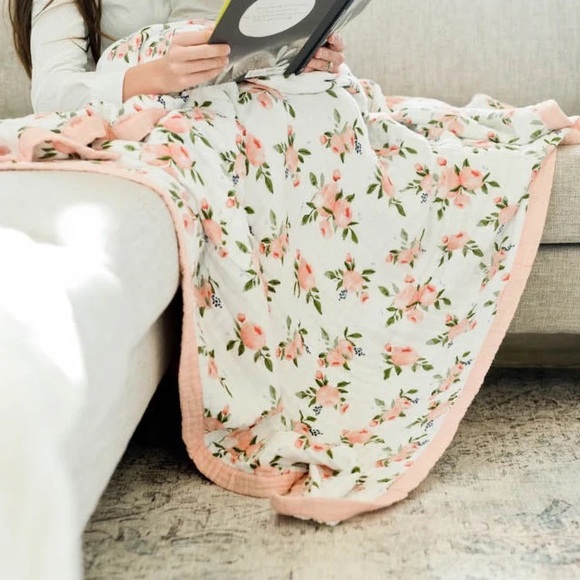 Little Unicorn Cotton Muslin Quilted Throw Watercolor Roses Baby Kids Blanket - Picture 13 of 14